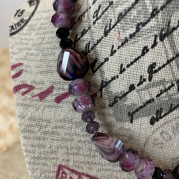 Cherry Blossom Swirl Artisan Made Stunning Glass Crystal Bead Collar Necklace - Picture 4 of 5
